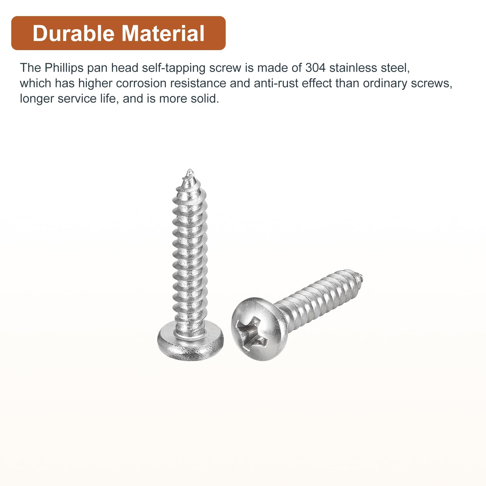 DTGN #8x7/8" Phillips Pan Head Self-tapping Screw - 100Pack - Bright Finish 304 Stainless Steel Sheet Metal Screws Wood Screws - Image 3