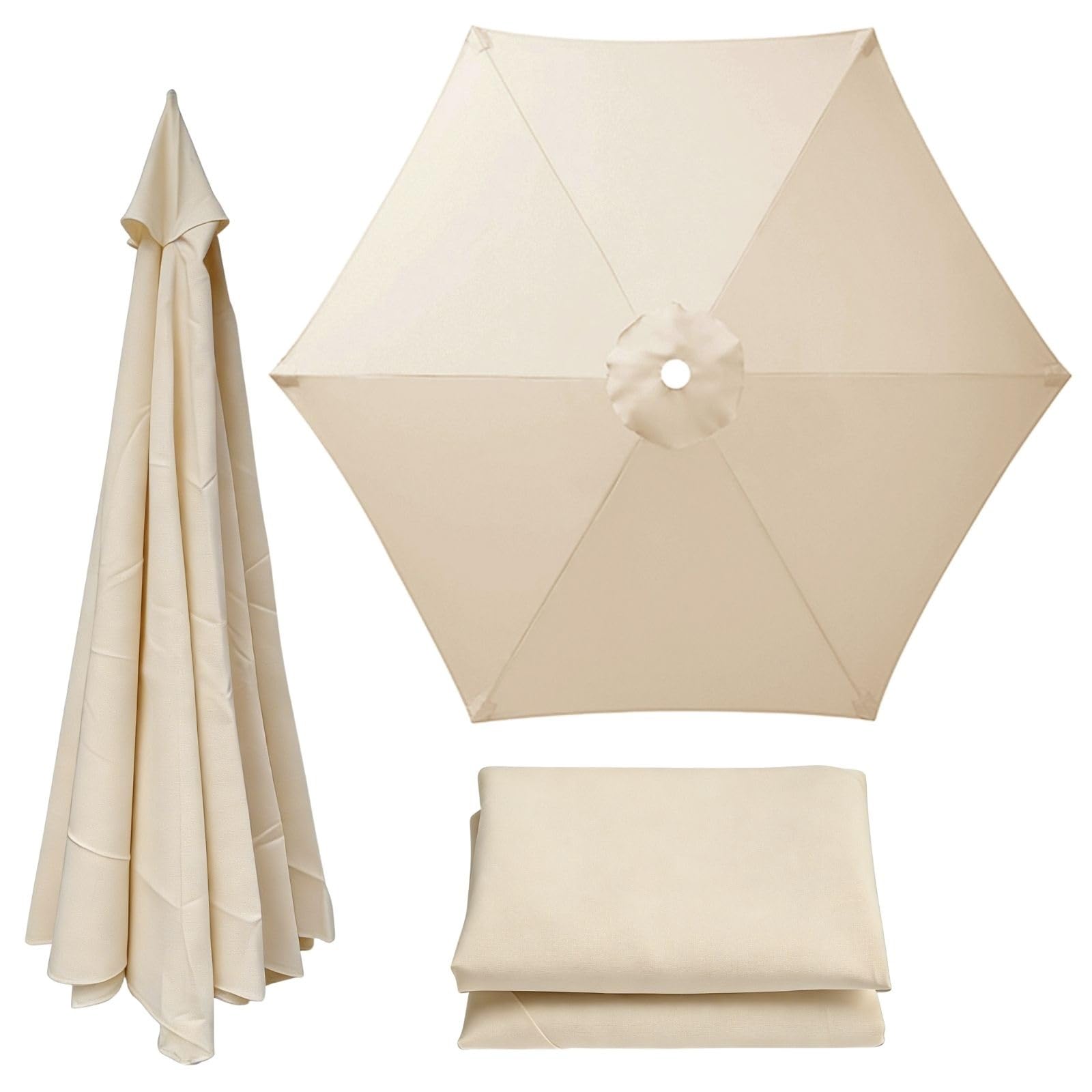 Patio Umbrella Replacement Canopy 6 Ribs Canopy Only Fits 2m 2.15m 2.3m 2.5m 2.7m 2.8m 3m Beige Khaki Blue Dark Green and 20+ Colors UV Protected Waterproof Fabric Top(Beige,2.5m/8.2ft)