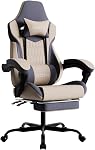 Chaises de jeu de massage chaise avec repose-pieds Rallonge réglable dossier Hauteur Gamer Siège équipé roues rétractables (Beige)