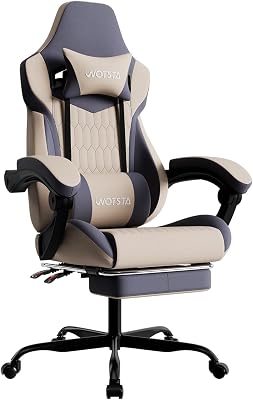 Gaming Chair with Footrest, High Back Gaming Chairs PVC Leather Ergonomic Gamer Chair with Adjustable Headrest Lumbar Support Racing Style Video Gaming Chair for Office/Home (Grey)