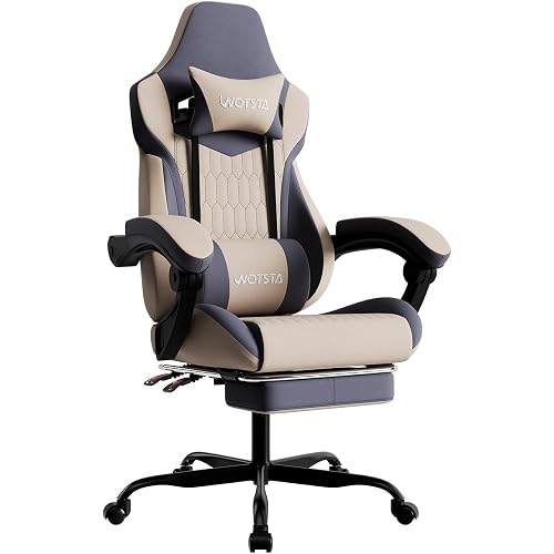 Gaming Chair with Footrest, High Back Gaming Chairs Leather Ergonomic Gamer Chair with Adjustable Headrest Lumbar Support Racing Style Video Gaming Chair for Office/Home (Grey)