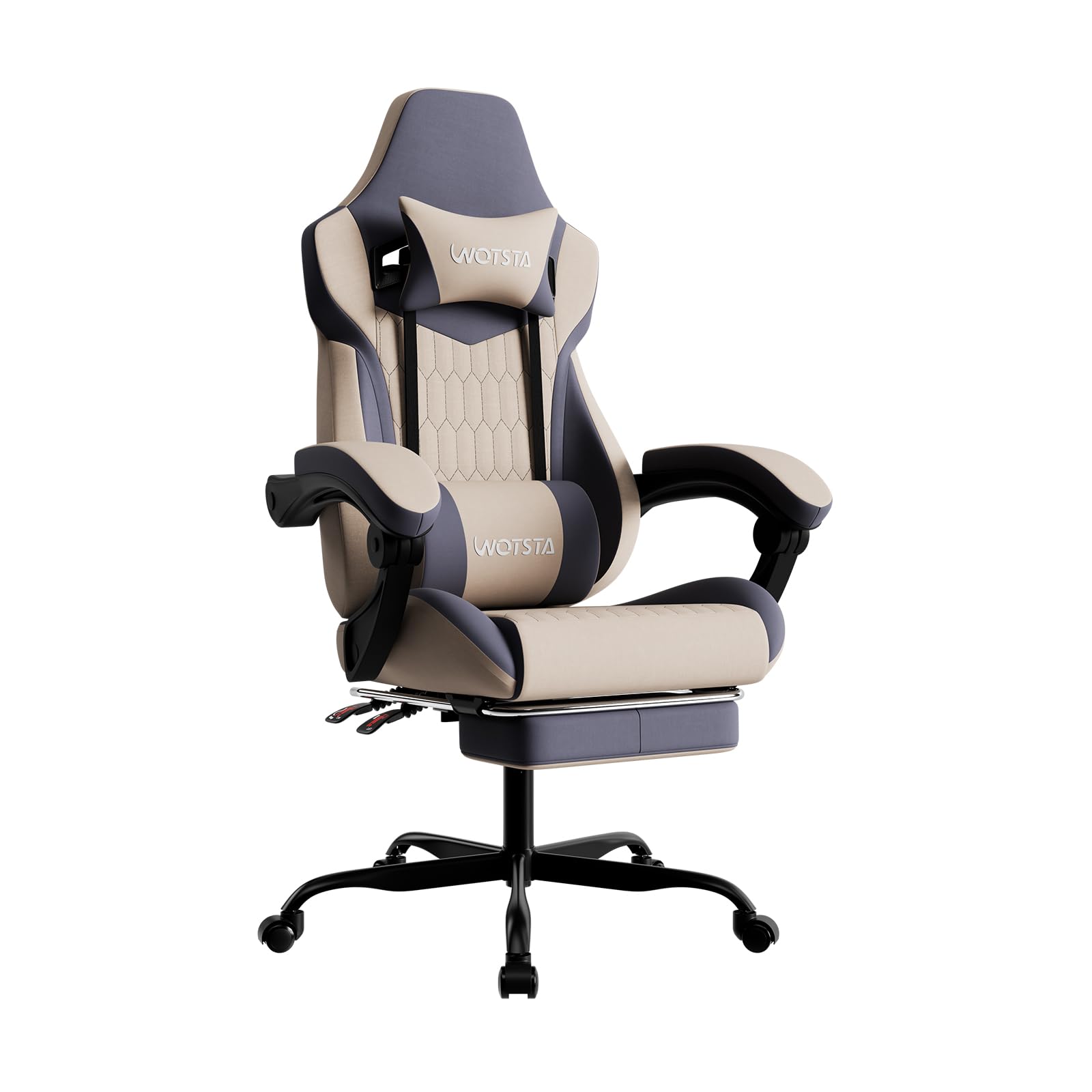 Gaming Chairs High Back Massage Game Chair with Footrest Computer Reclining Chair with Headrest and Lumbar Support for Big and Tall PVC Leather Gaming Chair for Adults (Beige/Grey) - model1 - BlackBeige