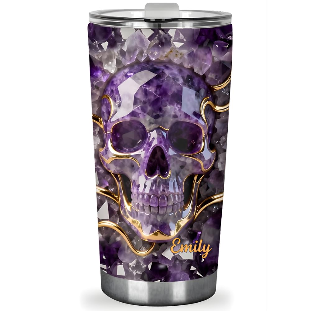 Beautiful Skull - Personalized Stainless Steel Tumbler Crystal Skull Tumbler Personalized Amethyst Skulls 20oz Tumbler for Women Gothic