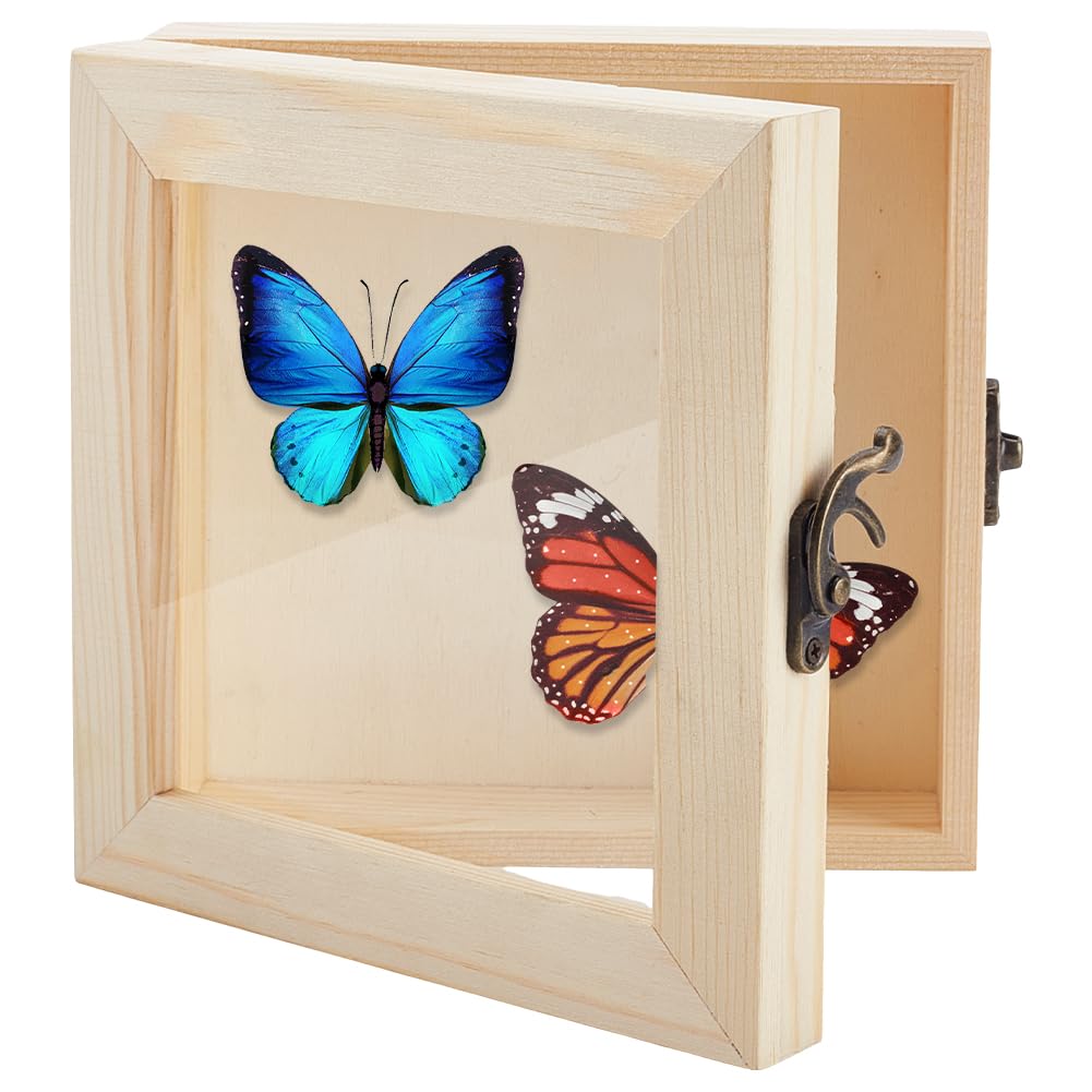 AHANDMAKER Espositore per insetti, cornice in legno con farfalle e ombre con piano in vetro trasparente, per raccogliere esemplari per visualizzare foto e insetti, 16 x 15 cm, bianco navajo