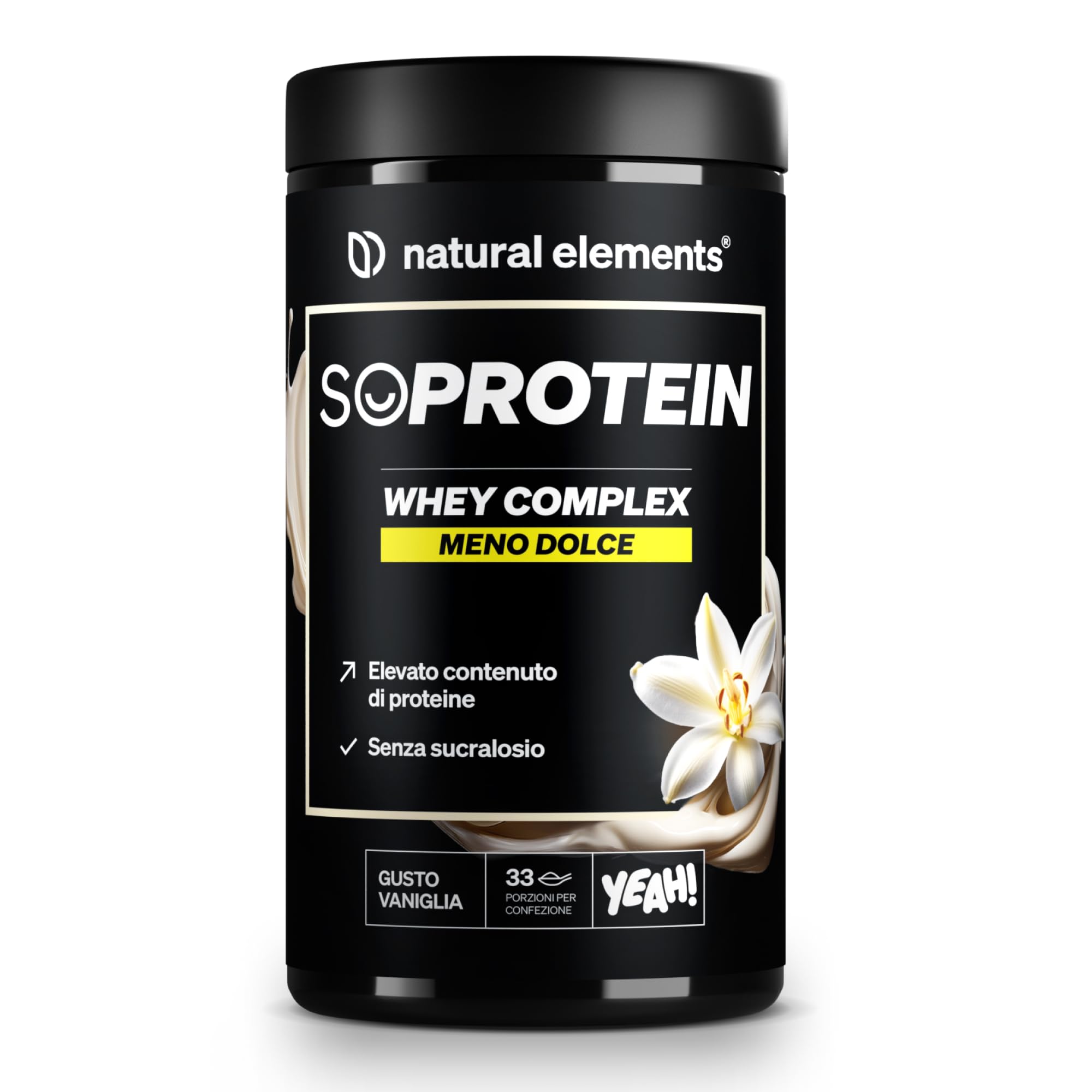 Polvere Whey alla Vaniglia 1 kg - 25 g Proteine per Porzione, Siero di Latte e Caseina, Dolcificate con Stevia, Made in Germany | natural elements