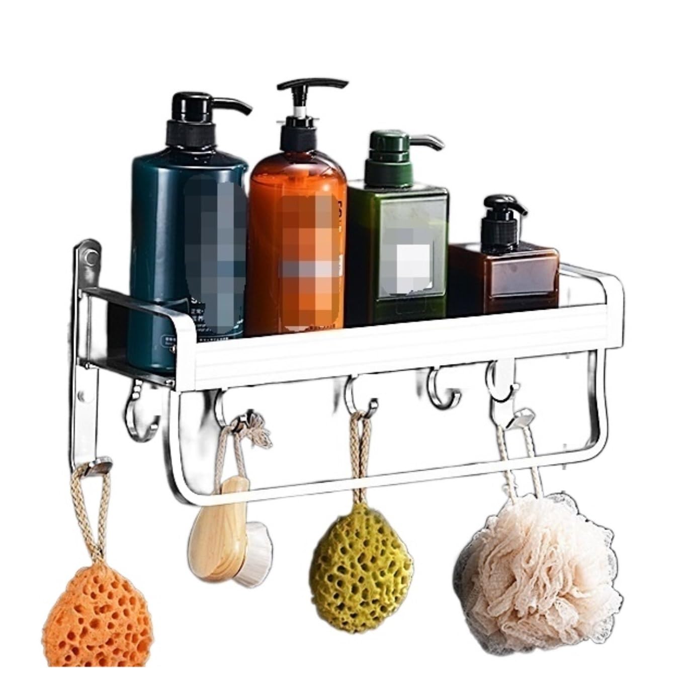 AZHKJKZH Shower Shelf Bathroom Shower Caddy Shelf No Drilling Aluminum Storage Rack With Washcloth Bar And Hooks Bathroom Accessories(Silver,50cm)