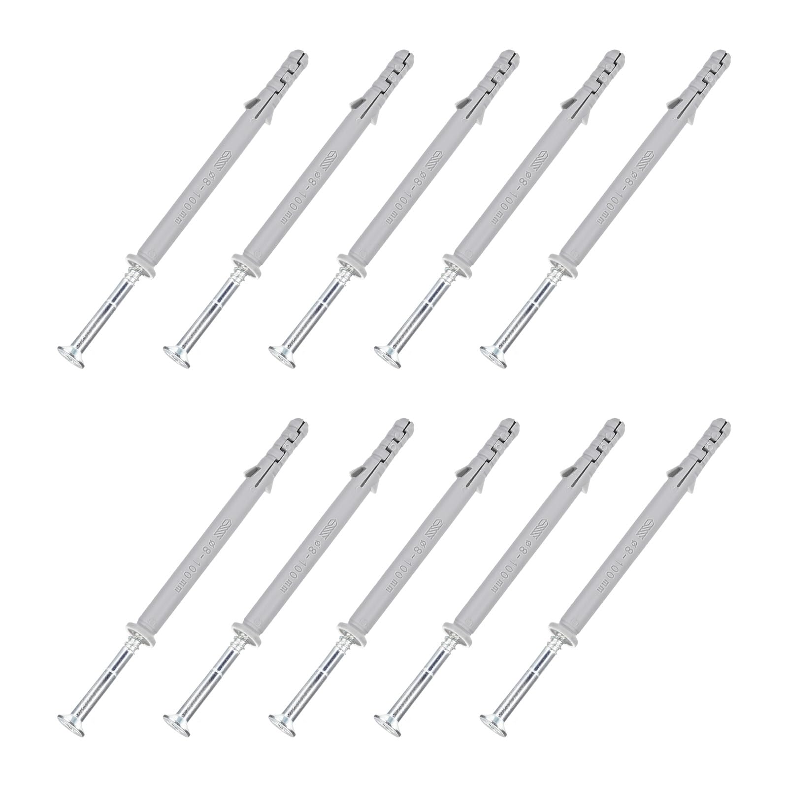 METALLIXITY Screws Plastic Expansion Pipe (8x100mm) 10Pcs, Plasterboard Plugs Self Tapping Screw, for Construction Industry