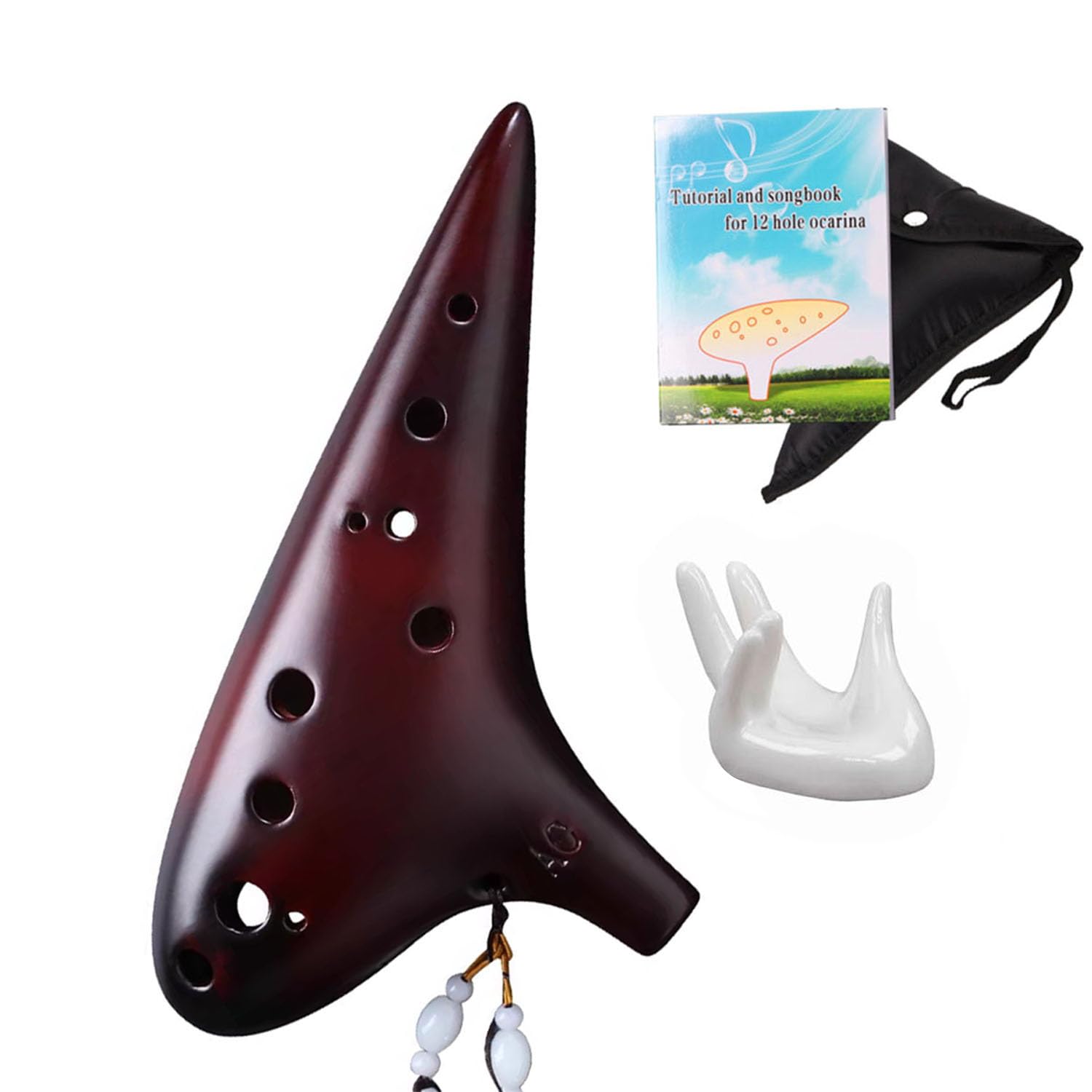 Ocarina Alto Do 12 trous avec manuel et sac de protection, parfait pour les débutants et les performances professionnelles (café fumé)