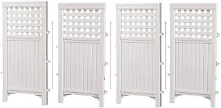 Suncast 4-Panel Outdoor Privacy Screen Enclosure - Durable Resin Wicker Panels Hide AC Units, Garbage Cans - White Freestanding Fence