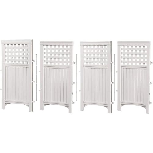 Suncast 4-Panel Outdoor Screen Enclosure - Freestanding Wicker Resin Reversible Panel Outdoor Screen - Perfect for Concealing Garbage Cans, Air Conditioners - White (4-Panels)