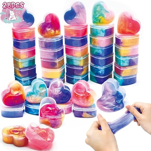 Kit de masilla de galaxia, paquete de 30 tarjetas de unicornio de San Valentín con slime de galaxia, juguete de alivio del estrés de San Valentín