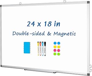 DOLLAR BOSS White Board Magnetic Dry Erase Board, 24 x 18 Inch Double-Sided Whiteboard
