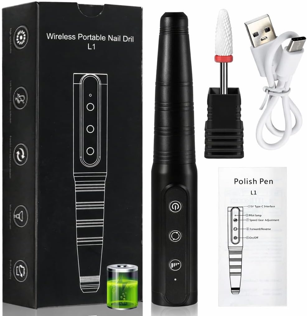 DailyTech Kablosuz Elektrikli Tırnak Törpüsü, Şarjlı Profesyonel Manikür Pedikür Cihazı, Taşınabilir Nail Drill L1, Type-C Şarj, 3 Hız Ayarı, İleri Geri Dönüş