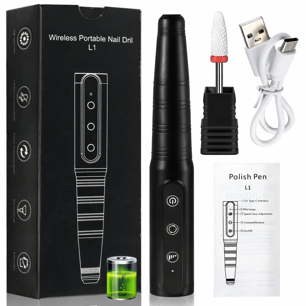 DailyTech Kablosuz Elektrikli Tırnak Törpüsü, Şarjlı Profesyonel Manikür Pedikür Cihazı, Taşınabilir Nail Drill L1, Type-C Şarj, 3 Hız Ayarı, İleri Geri Dönüş