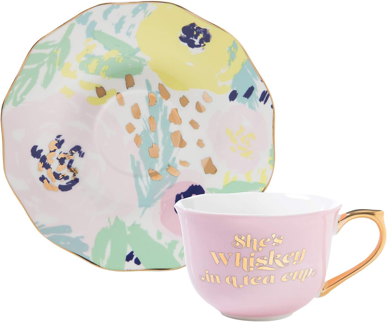 Slant Collections - Ceramic Tea Cup and Saucer Set, 5-Ounce, Whiskey