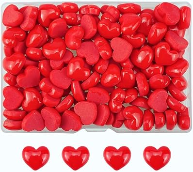 FAZHBARY 120 PCS Red Heart Resin Flatback Plastic Mini Resin Heart Bulk Heart Shape Charms Resin Embellishments for Crafts Accessories