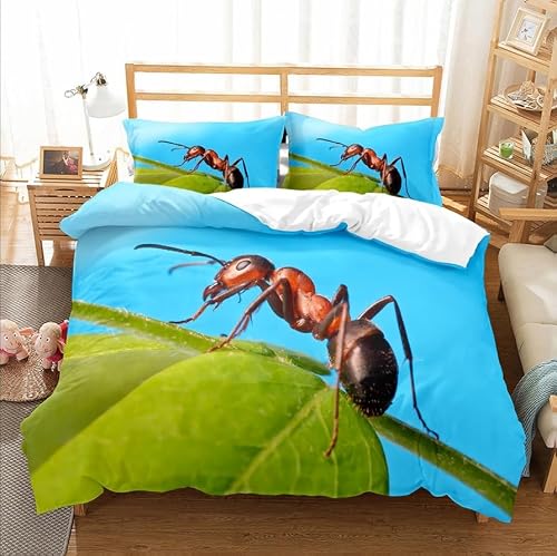 LMMSMGS King Size Duvet Cover Sets Ant Duvet Cover King Size 94.5"x 86.6" with 2 Pillowcases 19.7"x 29.5" Bedding Sets Ultra Soft Warm Fluffy With Zipper Closure for Aldults Kids