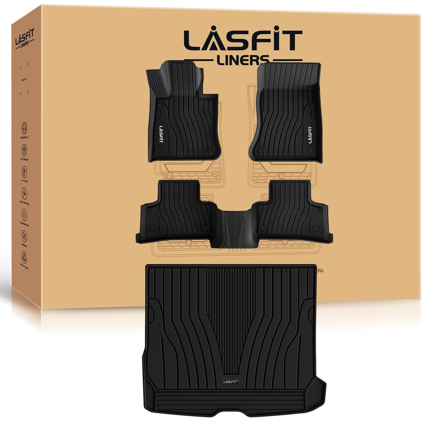 LASFIT Floor Mats &amp; Cargo Mat for Mercedes Benz GLC 300/43 AMG 2023-2027