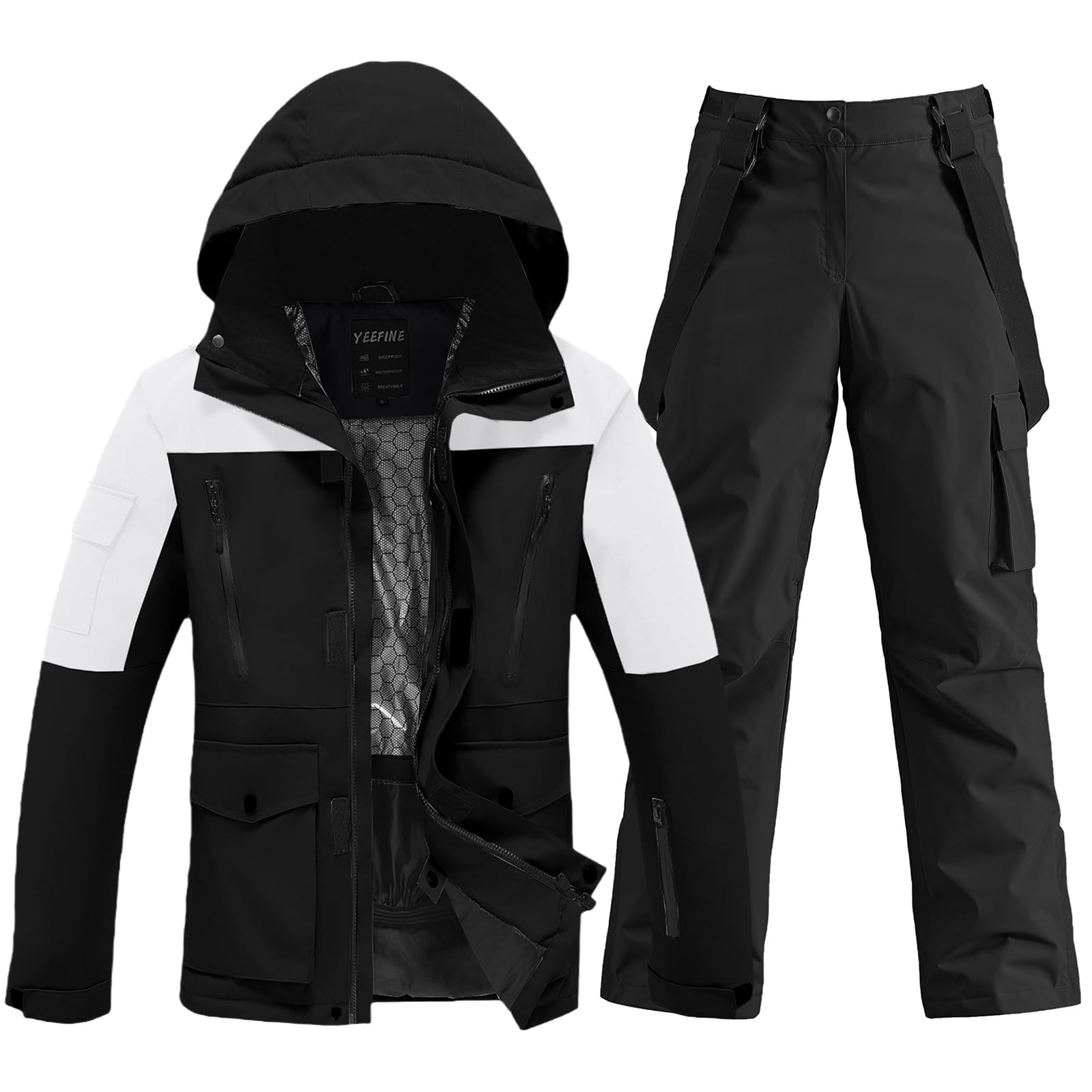 HOTIAN Ensemble veste et pantalon de ski pour homme Combinaison de neige chaude Imperméable Coupe-vent
