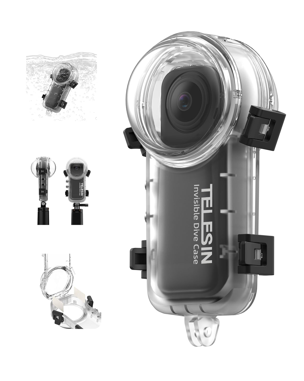 TELESIN Custodia impermeabile per Insta360 X4, Custodia subacquea fino a 50m/164ft, custodia subacquea protettiva per accessori per fotocamera Insta 360 X4, riprese subacquee versatili