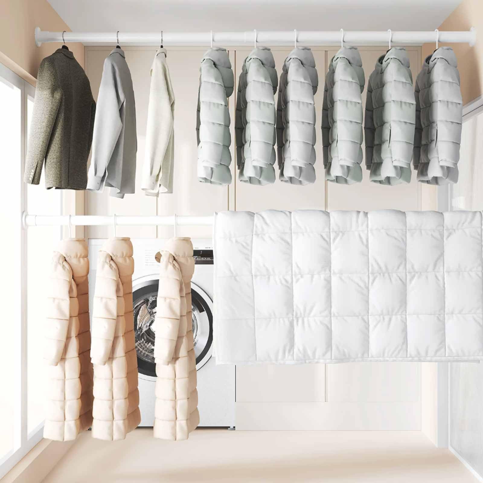 Duschvorhangstange im Spannungsstil, verstellbare Duschvorhangstange | Rostbeständiger Edelstahl, Geeignet for Badezimmer-Fenstertrennwände(Black,90-160cm/35.4-63.0in)