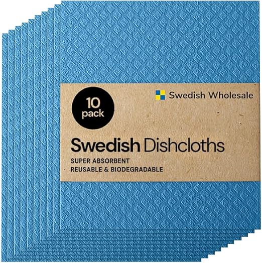 Swedish Wholesale Dishcloths, Cellulose Sponge Cloths – Bulk 10 Pack of Eco-Friendly, No Odor, Reusable Cleaning Cloths for Kitchen – Absorbent Dish Cloth Hand Towel