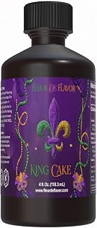 Fleur De Flavor King Cake Emulsion – Rich Mardi Gras Cinnamon & Vanilla Flavor with hint of Rum for Baking, Frosting, Ice Cream & Beverages – Bake-Stable, Gluten-Free, No Artificial Colors (4 oz)