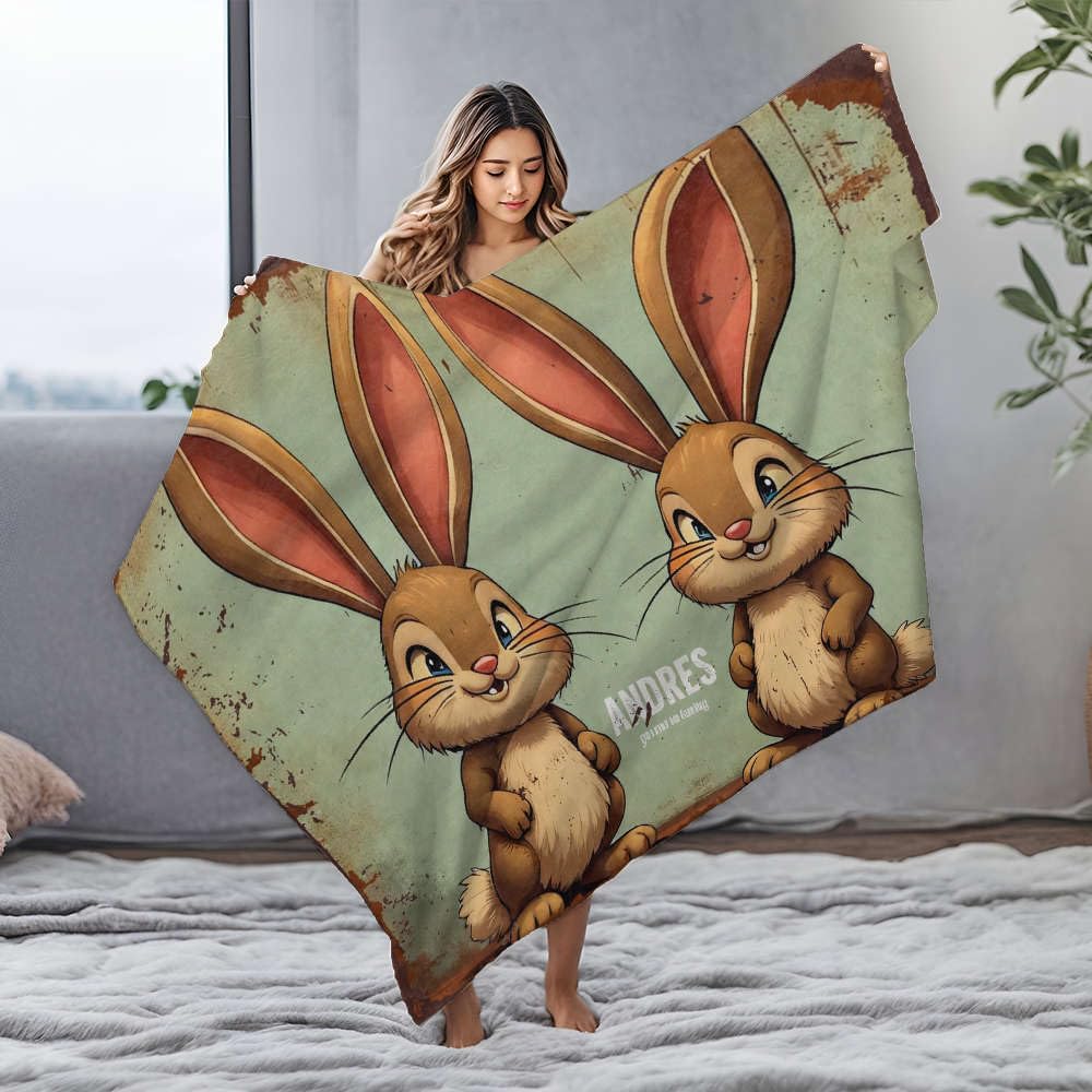 Couverture personnalisée pour bébé en flanelle 125x150 cm avec motif deux lapins mignons