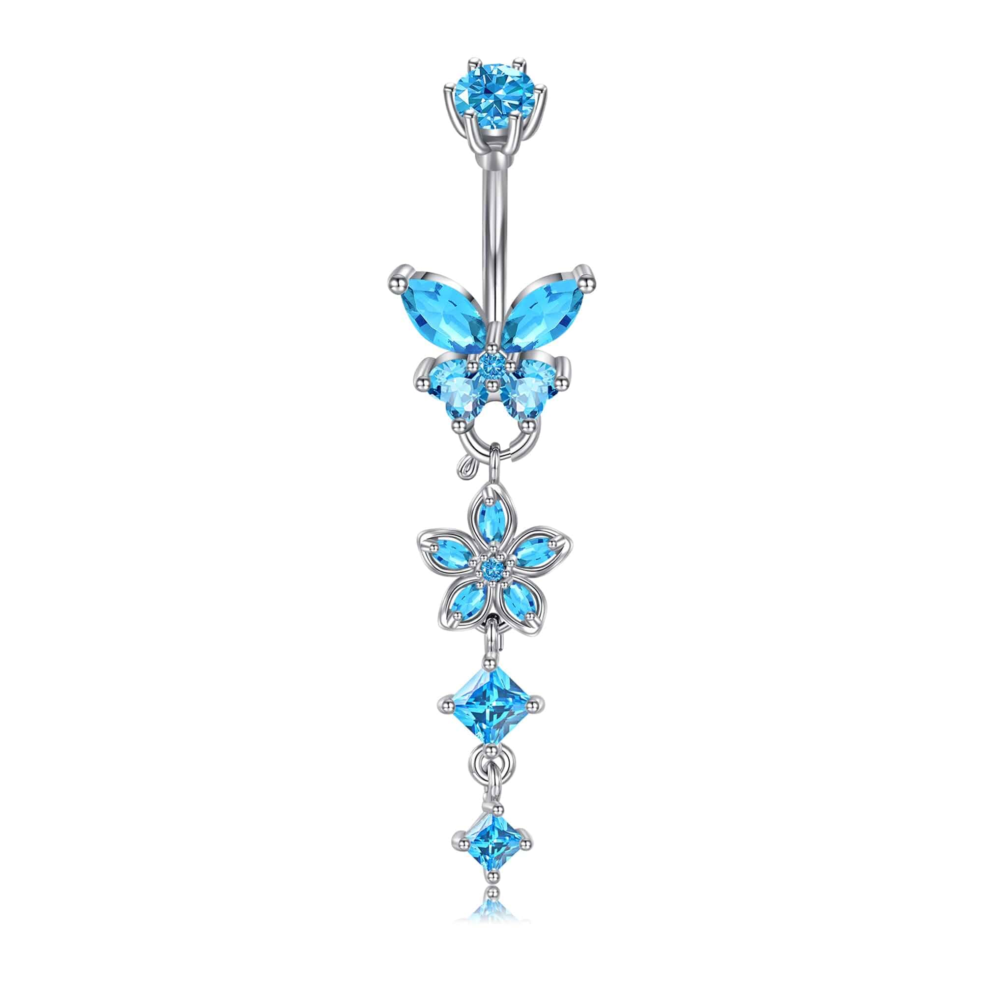 Longita Silver Gold Belly Button Ring Dangle Belly Rings Clicker Dangling Dangly Belly Piercing Surgical Steel Hypoallergenic Pearl Pink Bow Butterfly Flower Navel Rings for Women Dainty no Tarnish