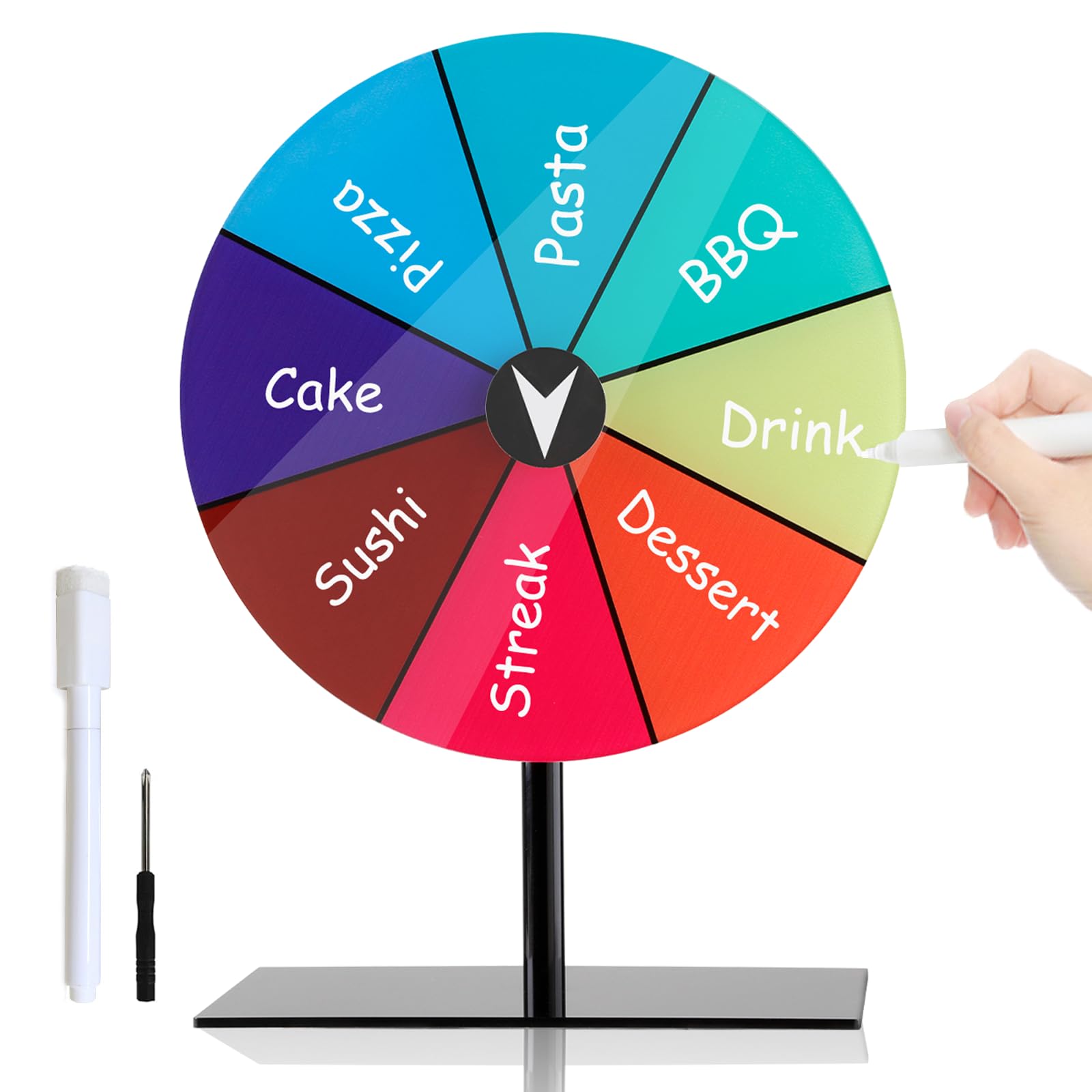 7.8" Spinning Prize Wheel, Spinning Wheel for Prizes with Stand 8 Slots Color Tabletop Roulette with Dry Erase Marker Spinner Wheel of Fortune