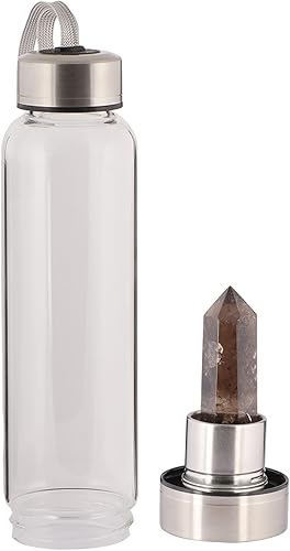 GEMHUB Botella de agua de cristal de cristal con centro de piedras preciosas, cristal natural, curativo, varita de cuarzo ahumado..