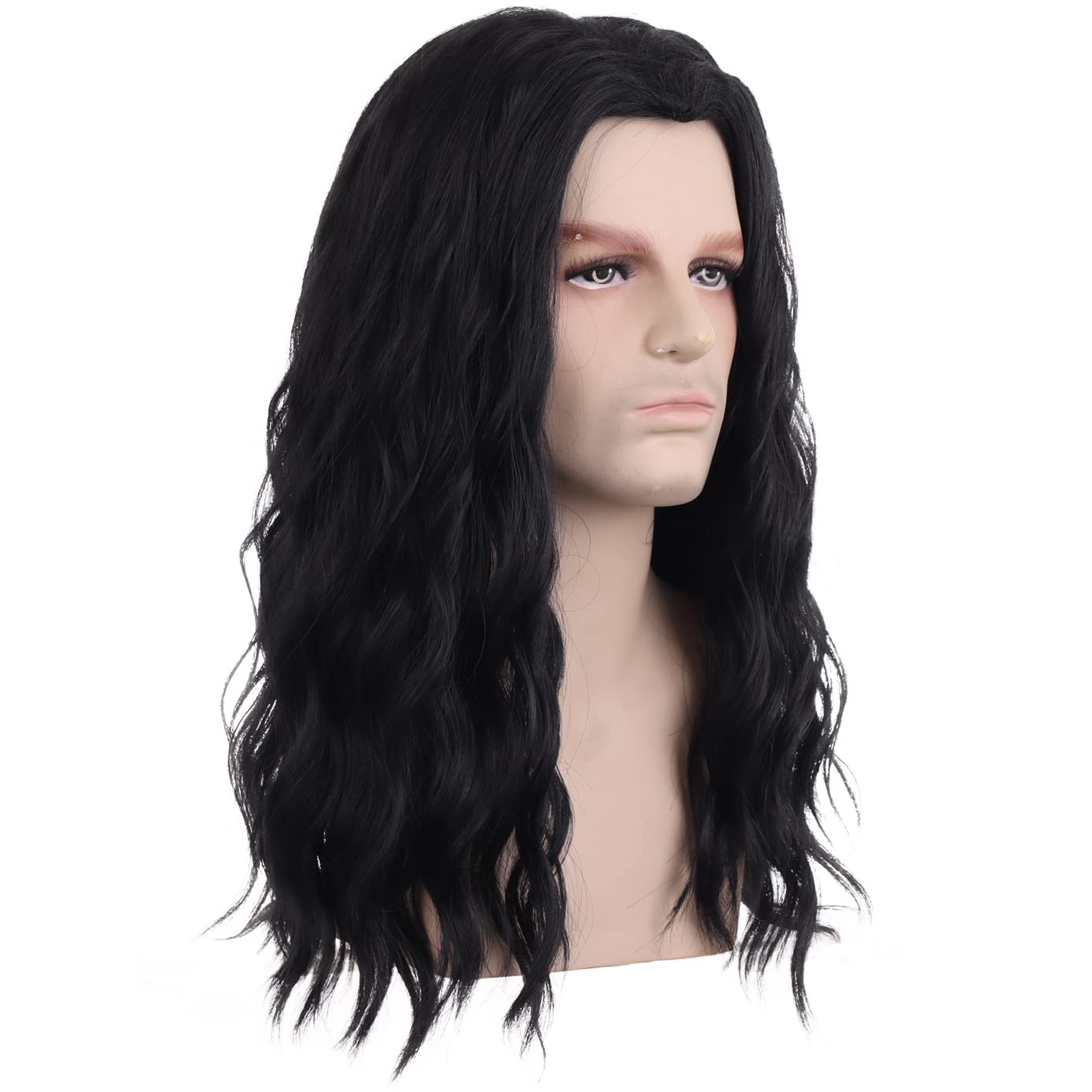 BERON Mens Black Long Wigs Man Curly Natural Black Halloween Cosplay Costume Party or Daily Use Wig Middle Part Hair Wigs - Image 3