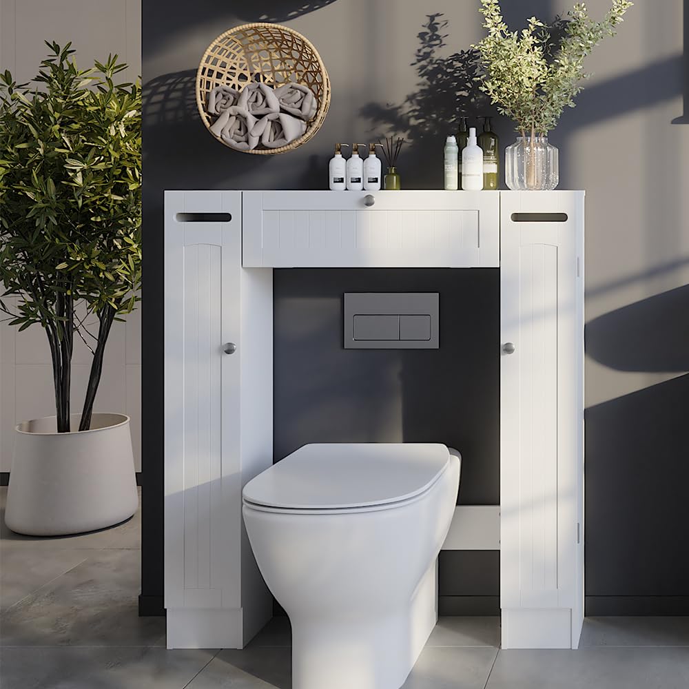 Vicco Armario de Aseo Bianco, Blanco, 89 x 99 cm | Dispensador de papel higiénico izquierdo y derecho, para montaje en pared sobre el inodoro
