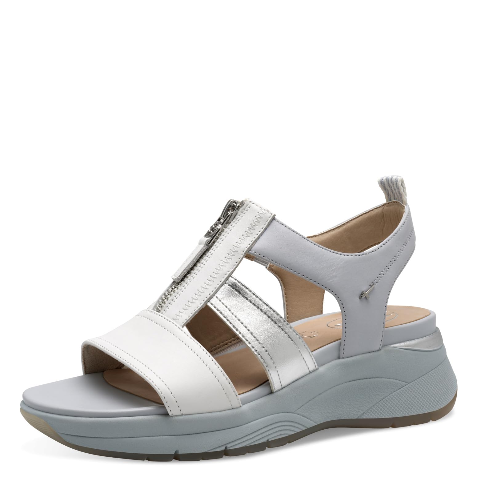 Tamaris Comfort Women’s Flat Leather Sandals with Zip, Lt Blue Comb, 7,5 UK