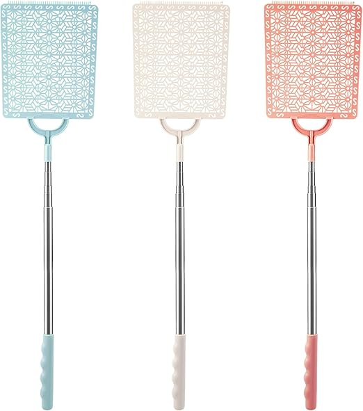 Boao 3 Pieces Fly Swatter Manual Retractable Fly Swatter Detachable Telescopic Fly Swatter, 3 Colors