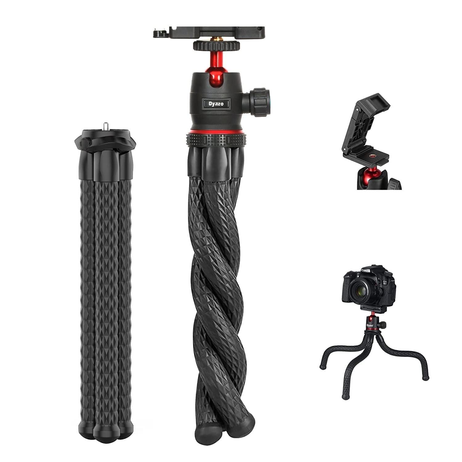 Dyazo Gorilla Camera Tripod Flexible Portable Phone Stand Compatible for Sony,Nikon, Canon, Samsung, iPhone 14, 13 pro max DSLR & Phones (Black & Red) (B0BWWBSFYB) Amazon Price History, Amazon Price Tracker