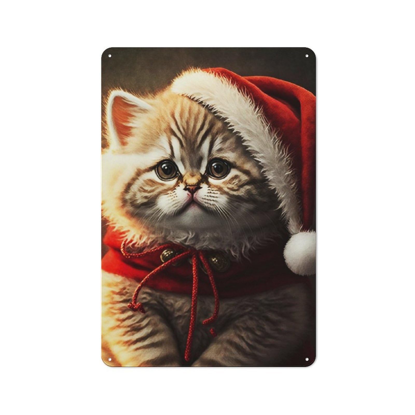 Junmoney Santa Dressed Cat Rustic Tin Sign 30X20cm Featuring For Garage Or Workshop, For Updating Garage And Workshop After Moving