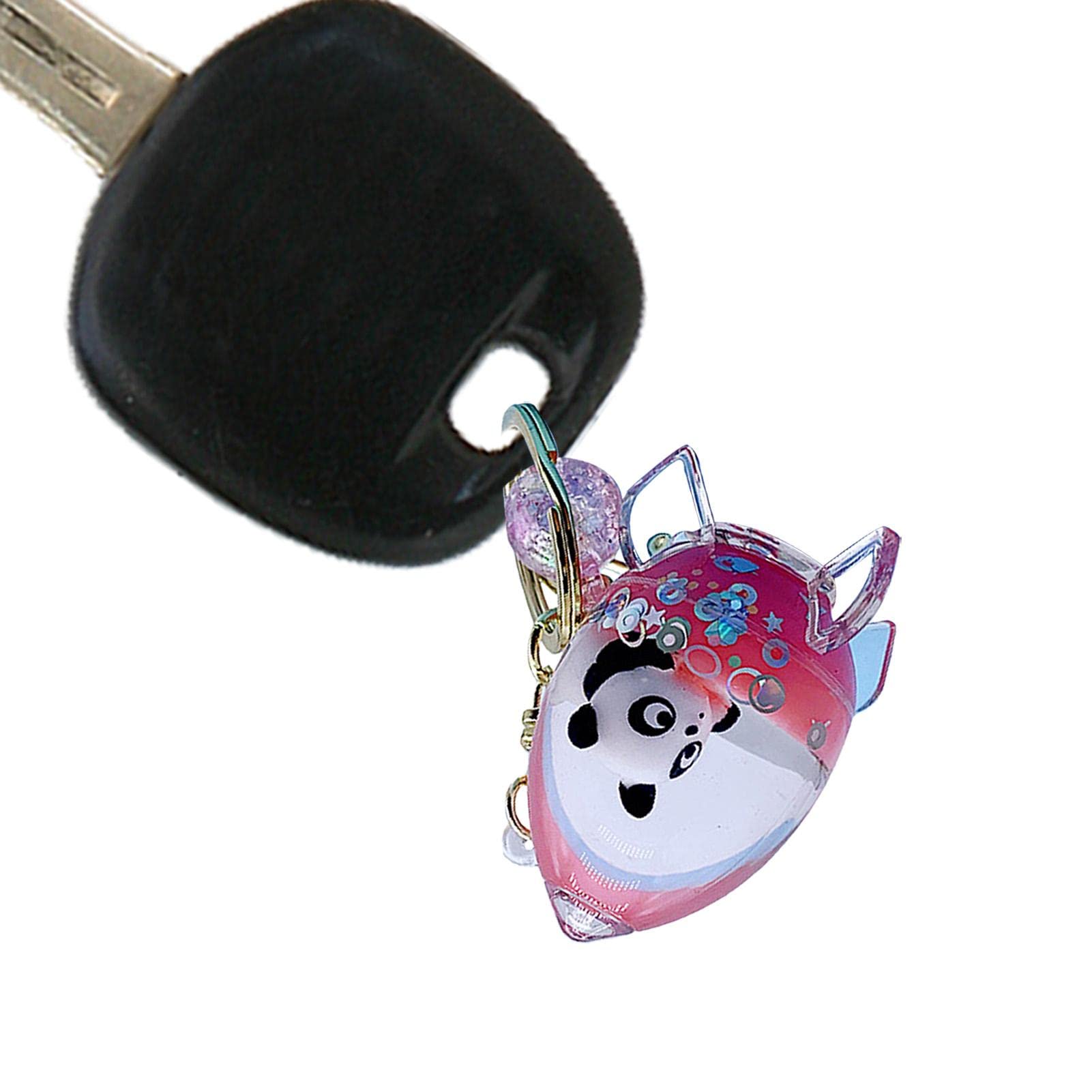Yeeda Girls Pink Animal Keychain For Kids - Cute Astronaut Panda Keyring Gift For Quicksand In Rocket Shape, Floating Panda Keychain As Car Key Organiser