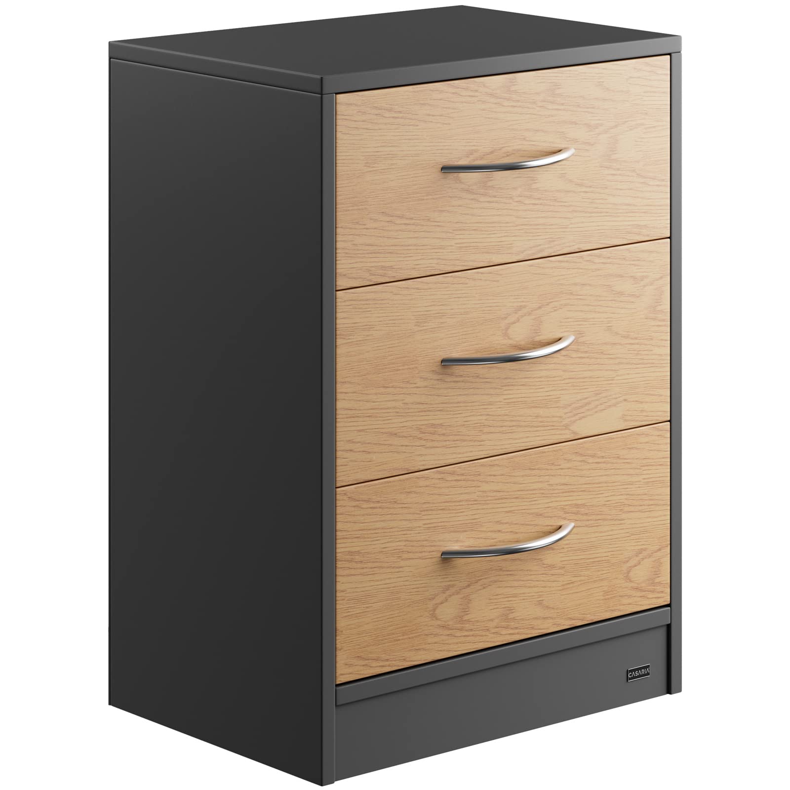 CASARIA® Mesita de Noche 3 Cajones Mesilla Auxiliar Agujero para Cable Almacenamiento 54x39x28cm Gris Madera