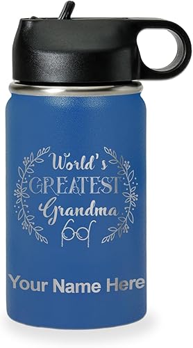 Miniatura 59 de LaserGram Botella de agua personalizada, World's Greatest Grandma, acero inoxidable de doble pared aislada al vacío con popote superior, regalo