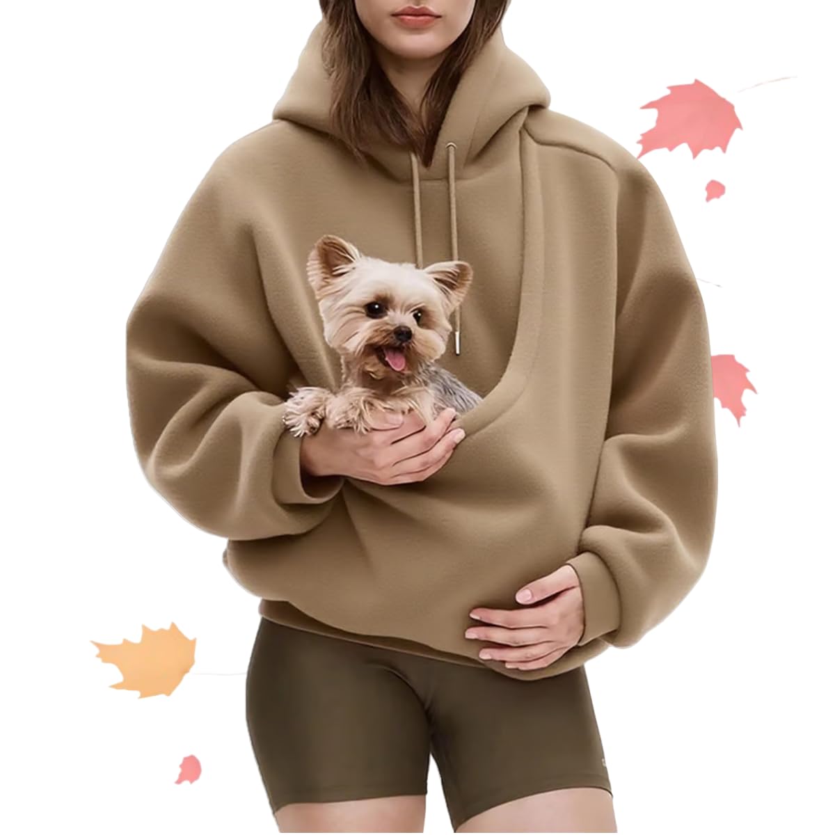 Pet Pouch Hoodies Oversized Pet Sling Hoodie with Pockets (Khaki,L)
