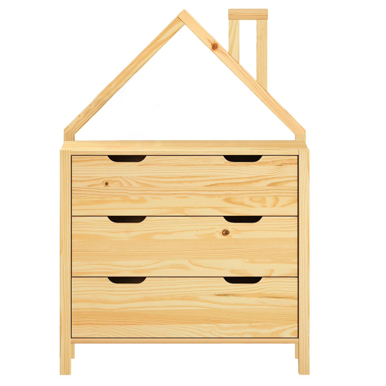 IDIMEX Commode Enfant ELANO en Bois Massif Coloris Naturel avec 3 Tiroirs de Rangement, 84 x 120 x 41 cm, Meuble Chambre en Forme de Maison, Style Montessori, pour Fille ou garçon