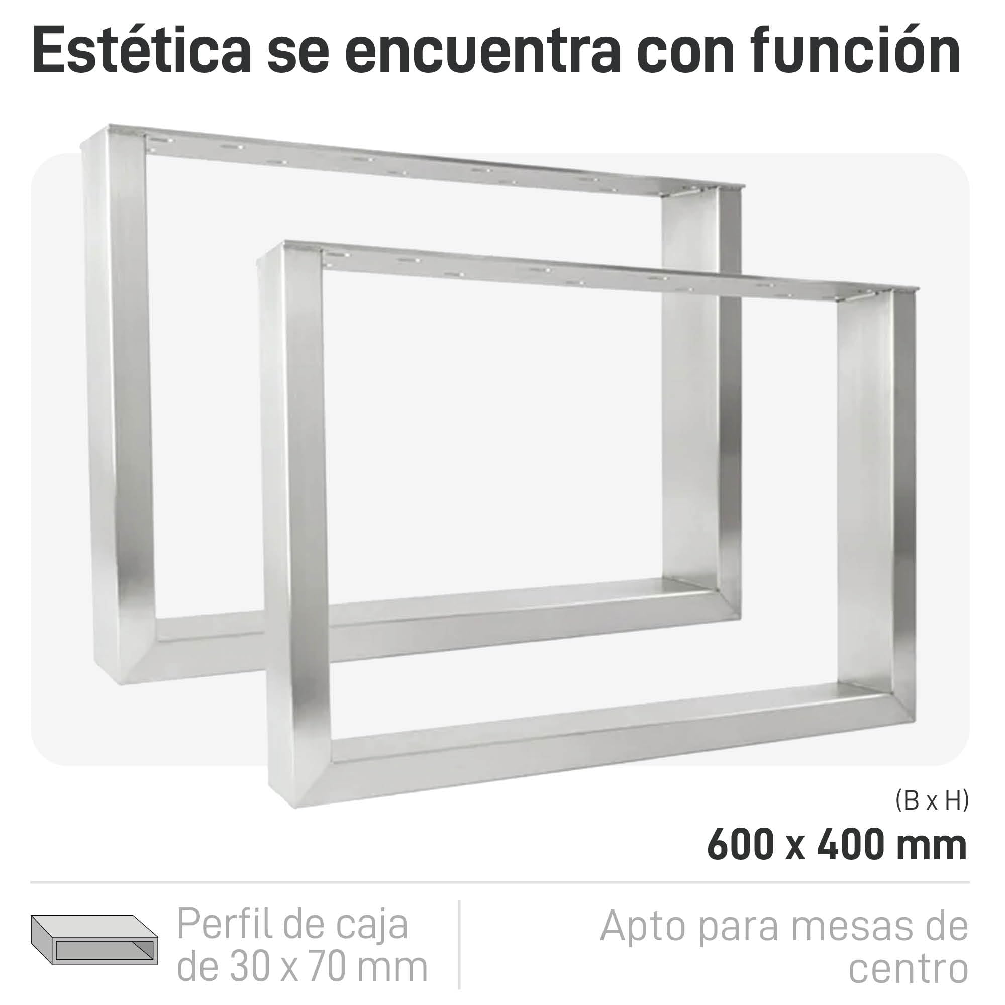 Natural Goods Berlin 2X Patas para Mesas RECTÁNGULO | Metal Acero Inoxidable | Montaje Sencillo | Patas de Muebles Ideales para Mesa de Comedor, Escritorio, Mesa de Centro, Banco | 60x40cm