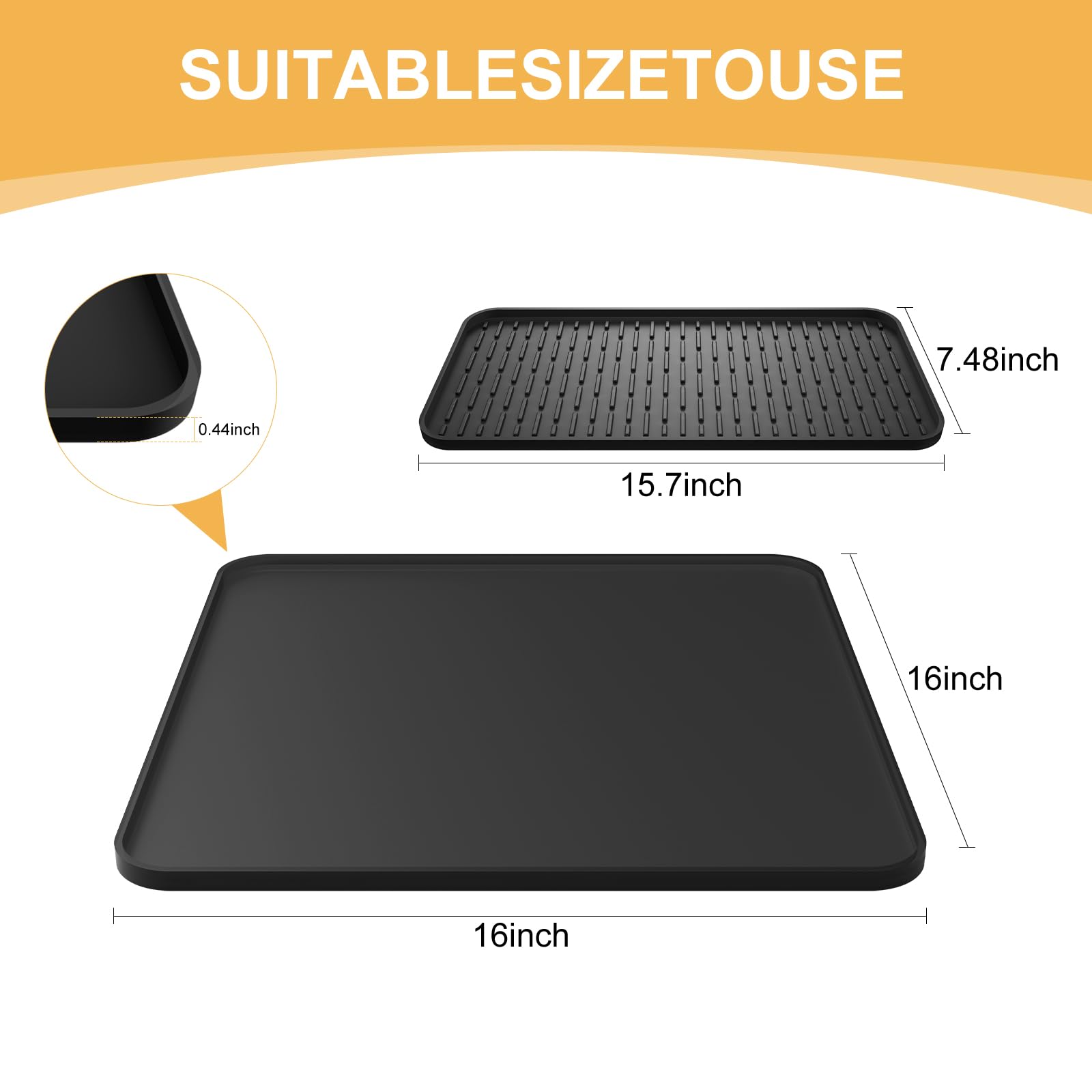 Tapete de café de silicona, tapete de barra de café de 16 x 16 pulgadas con tapete de secado de platos desmontable para encimeras de cocina, accesorios de barra de café que se ajustan debajo de la