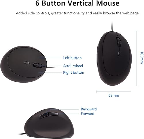Miniatura 7 de Ratón óptico ergonómico vertical con cable USB para computadora, computadora portátil, PC, computadora de escritorio, Mac, oficina, escritorio,