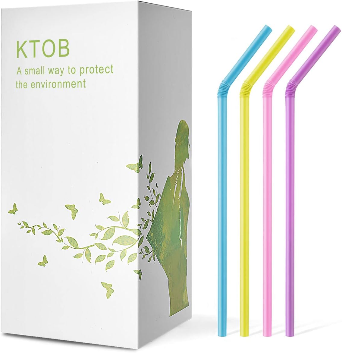 KTOB Biodegradable Flexible Drinking Straws | 200 Count 100% Plant-Based Compostable Colorful Eco Friendly Alternative to Disposable Plastic Straws