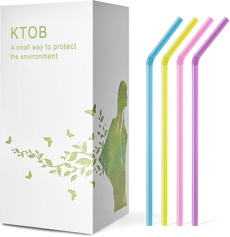 KTOB Biodegradable Flexible Drinking Straws | 200 Count 100% Plant-Based Compostable Colorful Eco Friendly Alternative to Disposable Plastic Straws