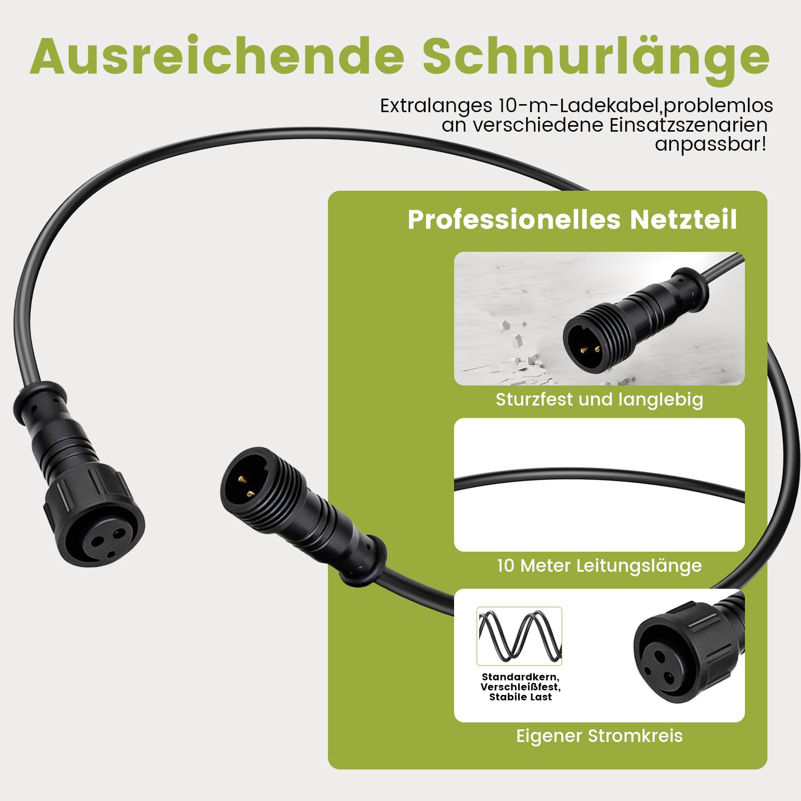 Cable alargador de 10 m compatible con robot cortacésped Eufy E15 E18 | Piezas de repuesto cargador cable de carga para robot cortacésped, negro