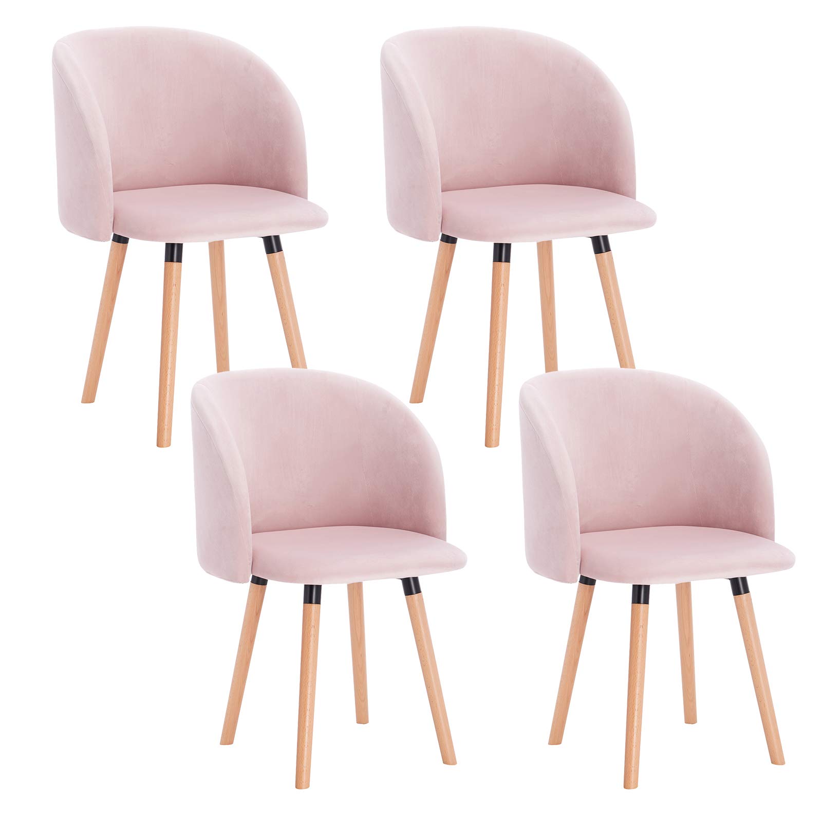 WOLTU Juego de 4 Silla de Comedor,Terciopelo,Rosa | Tapizadas,Ergonómicas con Respaldo y Brazos para Salón y Dormitorio, Estilo Nórdico, Patas de Madera