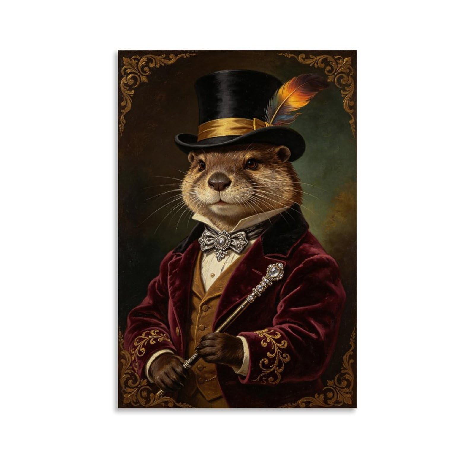 LDFUIEKSUFG Victorian Gentleman Beaver Poster Wall Art Aesthetic Cover Poster Design Painting for Living Room Bed Room 12x18inch(30x45cm) Unframe-style
